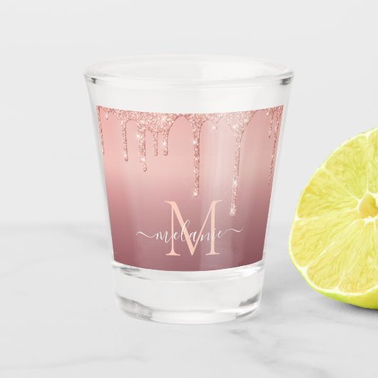 Verre A Shot Nom du monogramme Rose texte Parties scintillant d (Devant)