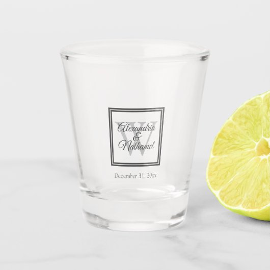 Verre A Shot Nom et date du Mariage de monogramme | (Devant)