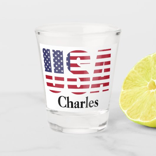 Verre A Shot Nom ou initiales | Drapeau Patriotique USA (Devant)