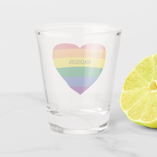 Verre A Shot Nom personnalisé Rainbow Heart (Dos)