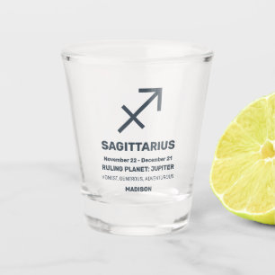 Verre A Shot Nom personnalisé / Texte Symbole zodiaque Sagittar