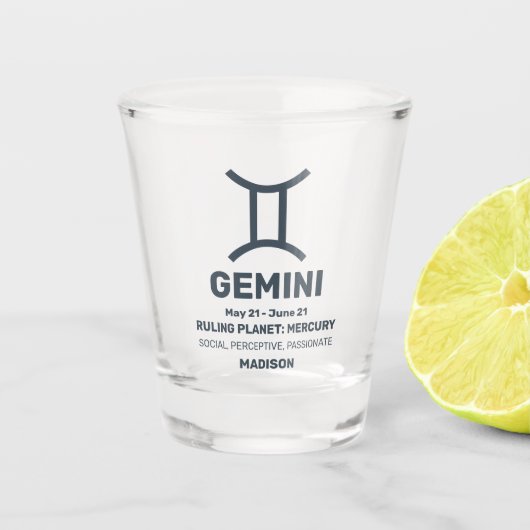 Verre A Shot Nom personnalisé / Texte Zodiac Signal Gemini (Devant)