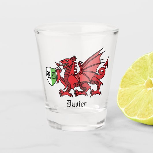 Verre A Shot Nom personnalisé Welsh Dragon et monogramme (Devant)