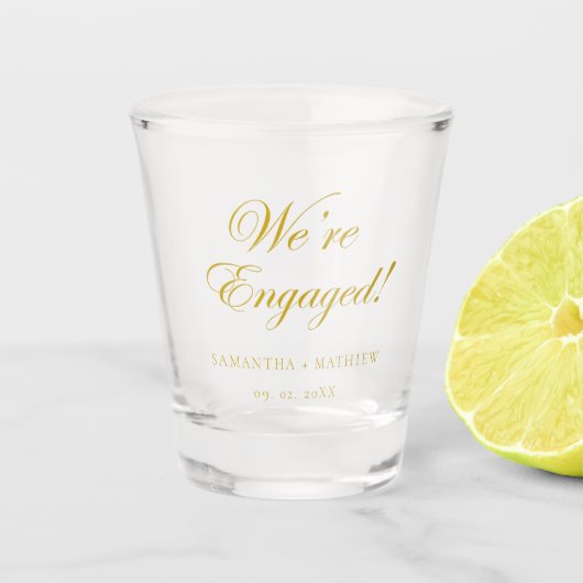 Verre A Shot Nous sommes Engaged Fiançailles Gold Script (Devant)