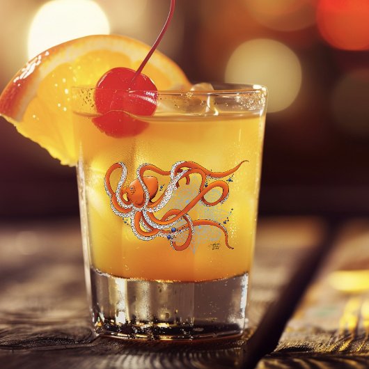 Verre A Shot Octopus Orange Mandala bleu