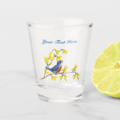 Verre A Shot Oiseau chantant rouge et bleu sur Branche Fleurs j (Devant)