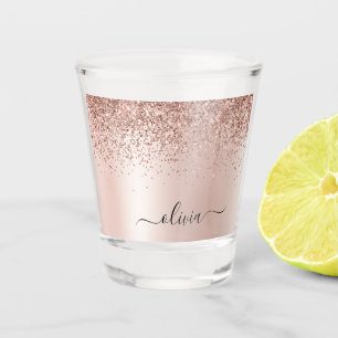 Verre A Shot Or rose - Monogramme en métal avec paillettes rose