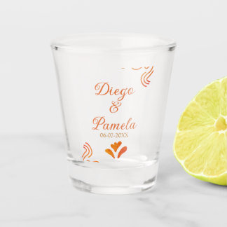 Verre A Shot orange yellow rustic spanish wedding couple name