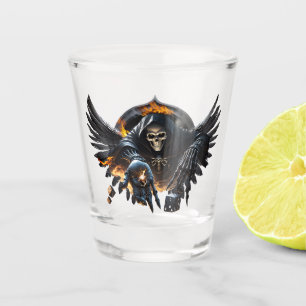 Verre A Shot Os et magie, squelette avec les dés mystiques.
