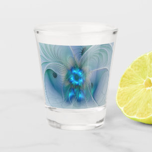 Verre A Shot Ovations debout, Fractale abstraite bleu turquoise