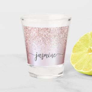 Verre A Shot Paillettes Or Rose Glam Script Nom Monogramme