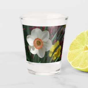 Verre A Shot Pair of Daffodils Pink and Yellow Spring Flowers