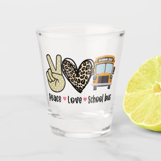 Verre A Shot Paix, Amour, Bus scolaire (Devant)
