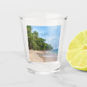 Verre A Shot Palmiers bleus de la plage de sable de Tahiti