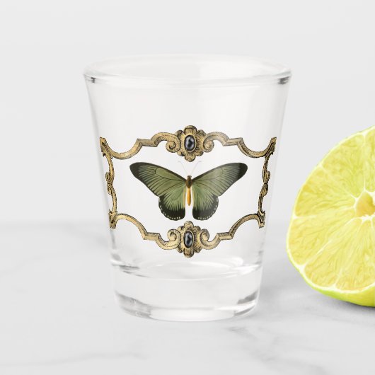 Verre A Shot Papillon gothique noir et vert (Devant)