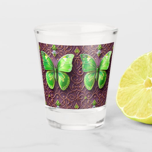 Verre A Shot Papillon vert en optique 3D (Devant)