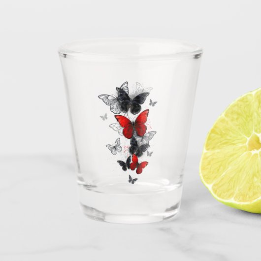 Verre A Shot Papillons noirs et rouges volants (Devant)