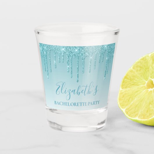 Verre A Shot Parties scintillant Aqua moderne Bachelorette (Devant)