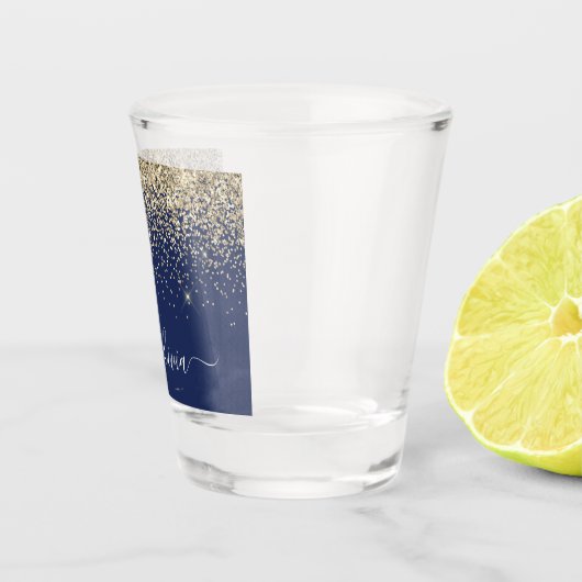 Verre A Shot Parties scintillant Bleu de la Marine d'or Script (Droite)