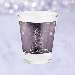Verre A Shot Parties scintillant d'arbre de Noël et flocons de