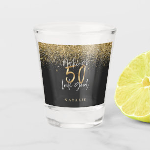 Verre A Shot Parties scintillant moderne noir et or 50e anniver