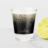 Verre A Shot Parties scintillant Noir Or Script Monogramme Nom  (Devant)