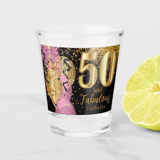 Verre A Shot Parties scintillant rose, noir et or 50e anniversa (Devant)