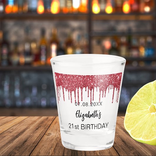 Verre A Shot Parties scintillant rouge goutte nom fête d'annive