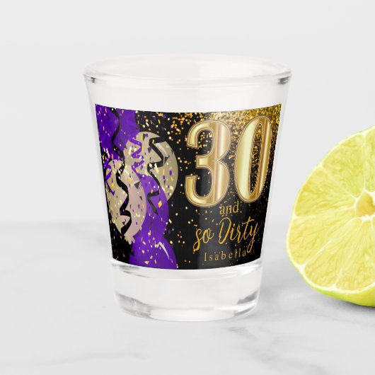 Verre A Shot Parties scintillant violet, noir et or 30e anniver (Devant)