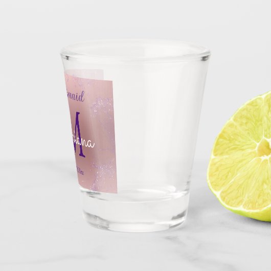 Verre A Shot parties scintillant violet rose bridesmaid initial (Droite)