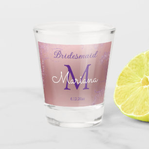 Verre A Shot parties scintillant violet rose bridesmaid initial