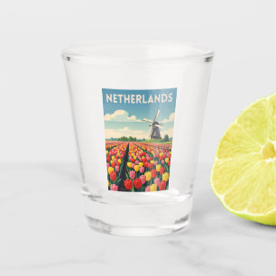 Verre A Shot Paysage du Vintage voyage rétro Pays-Bas Tulips