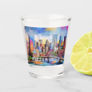 Verre A Shot Paysage urbain abstrait coloré de Pittsburgh