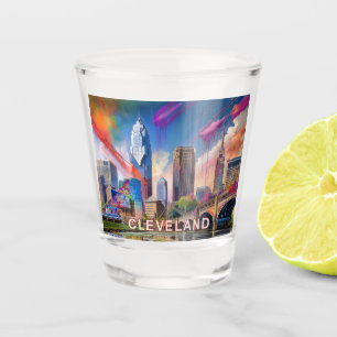 Verre A Shot Paysage urbain abstrait de Cleveland coloré