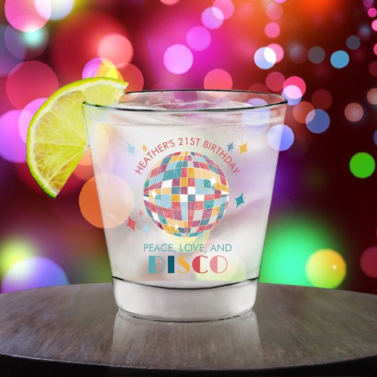 Verre A Shot Peace, Love and Disco Anniversaire Party Custom