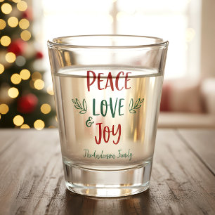 Verre A Shot Peace Love Joy Red Green Typographie Nom Moderne