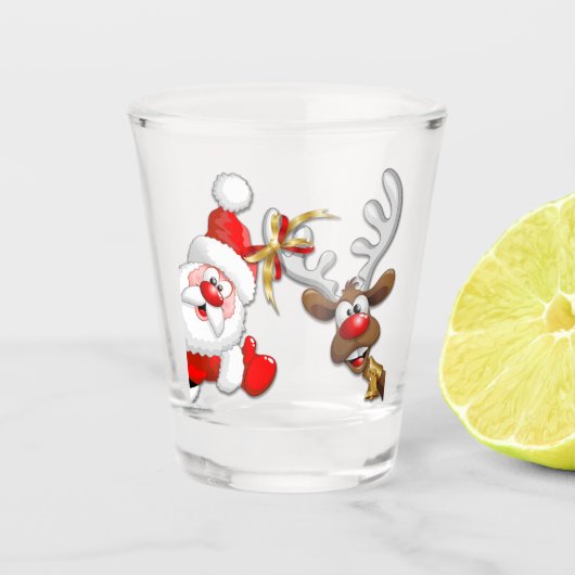 Verre A Shot Père Noël et Reindeer Joyeux Noël Joyeux dessin an (Devant)