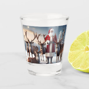 Verre A Shot Père Noël Posant Avec Ses Rennes,