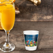 Verre A Shot Perroquets bleus oiseaux nom feuille