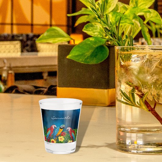 Verre A Shot Perroquets bleus oiseaux nom feuille