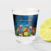 Verre A Shot Perroquets bleus oiseaux nom feuille (Devant)