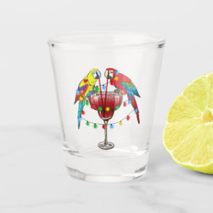 Verre A Shot Perroquets Macaw colorés Boire du vin rouge