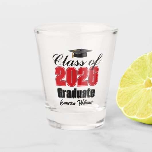 Verre A Shot Personalized Red Class of 2026 Graduation Party (Devant)