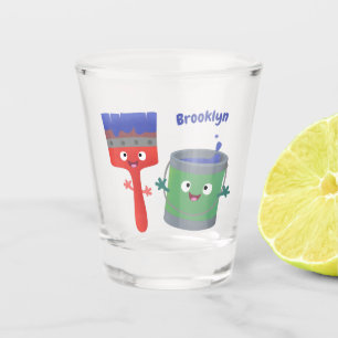Verre A Shot Personnages de peinture et de pinceau mignons