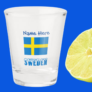 Verre A Shot Personnalisation Suède et Drapeau Suédois Bleu 