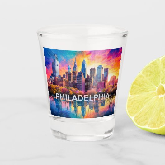 Verre A Shot Philadelphie colorée Skyline Art Abstrait (Devant)