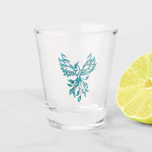 Verre A Shot Phoenix bleu turquoise se lève sur l'argent (Devant)