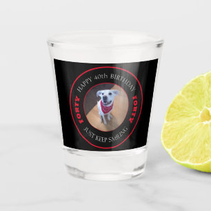 Verre A Shot Photo de Dog Smiling Anniversaire 40 Noir et Rouge
