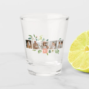 Verre A Shot Photo Famille Collage Branché Avec Fleurs Cadeau