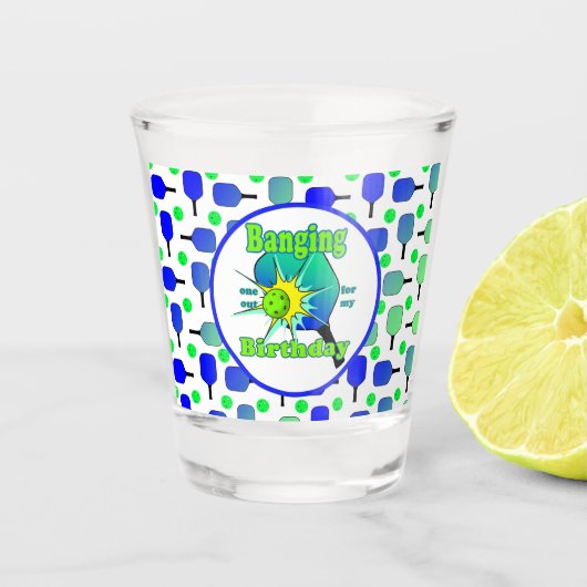 Verre A Shot Pickleball Anniversaire Bleu Vert Paddle Ball Beng (Devant)